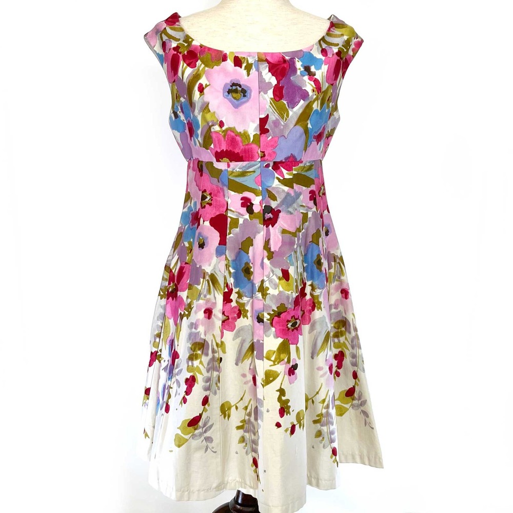 Eliza J Spring Dress Womens Sz 6 Pink Floral Cap Sleeves Cotton Blend Unlined